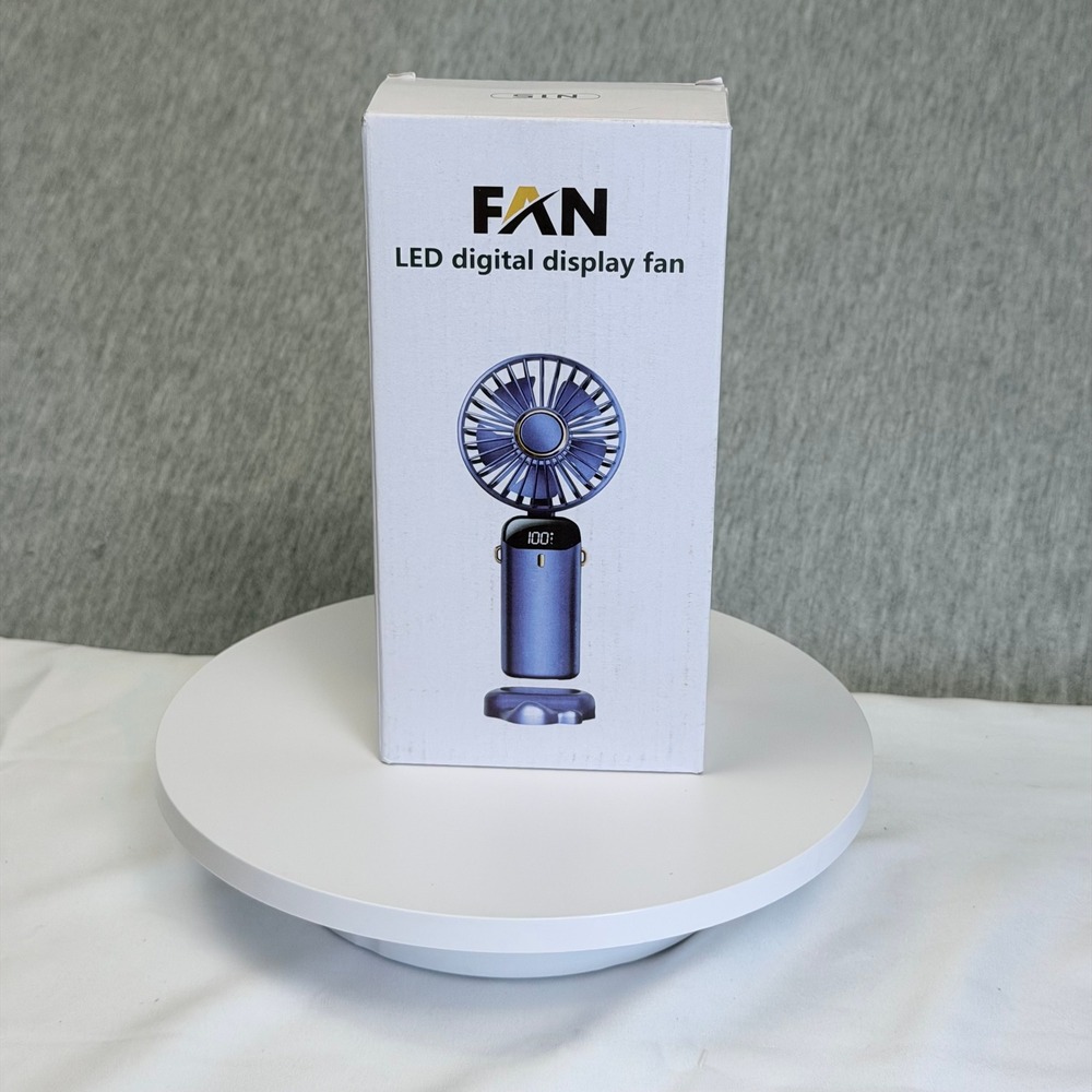 N15 LED Digital Display Portable Handheld Fan 5 Speed Folding Blue USB Recharge